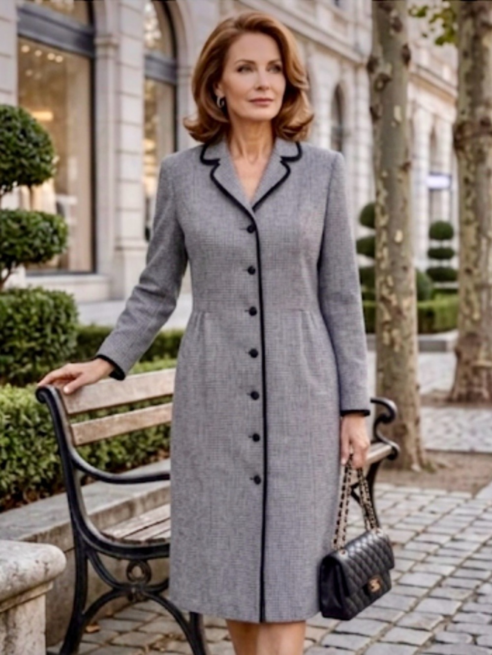 VTG 70s Kiva Ltd Tweed Houndstooth Midi Coat Blazer Dress ILGWU Size 14